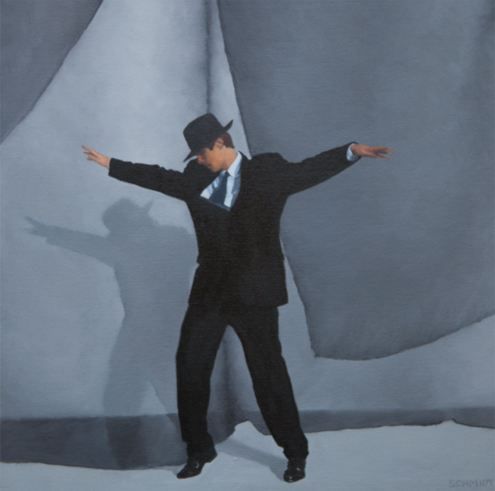 Man Dancing wearing fedora hat and suit